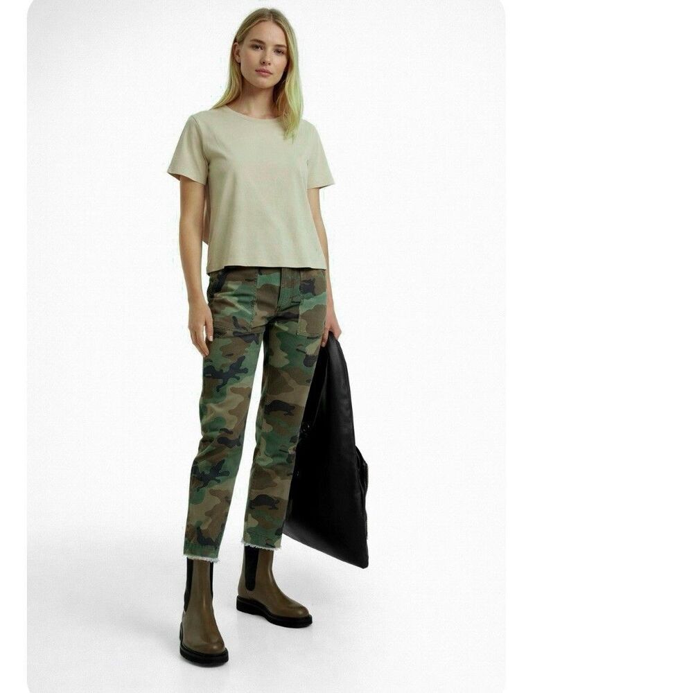 Nili Lotan Jenna Crop Camo Military Pants Size 2 Green Camouflage Cotton Stretch